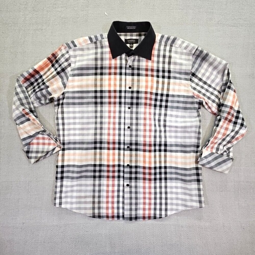 John Sparks Shirt XL 17/17 1/2 x 34/35 Gray & Red Long Sleeve Old Money‎ Luxury